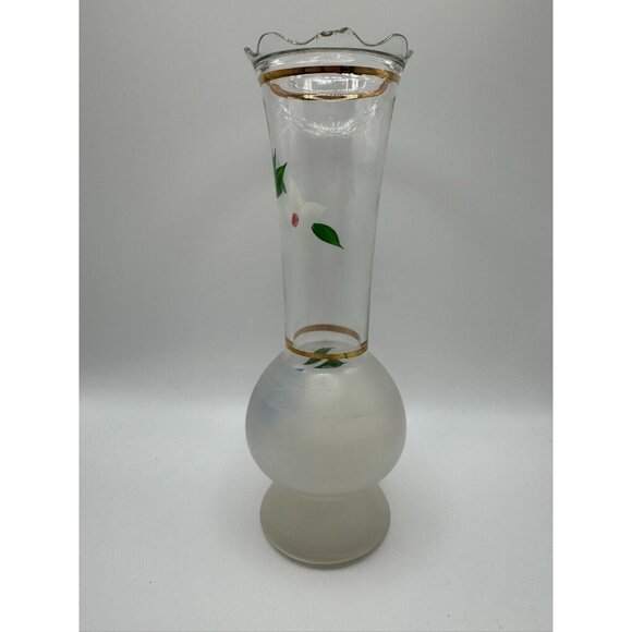 Bartlett Collins Frosted Hand Painted Gay Fad Vase 9"H x 3"Diam. Blue & white - Picture 4 of 8